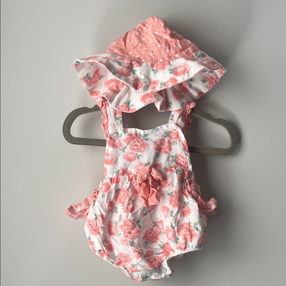Nicole Miller Pink Floral Kids Matching Set (romper and hat)